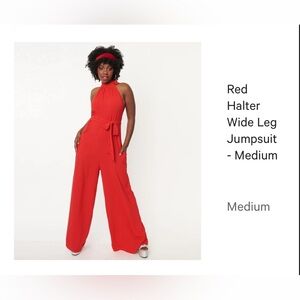 Red wide leg halter jumpsuit - M